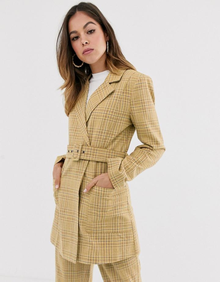 Moon River Check Blazer-yellow