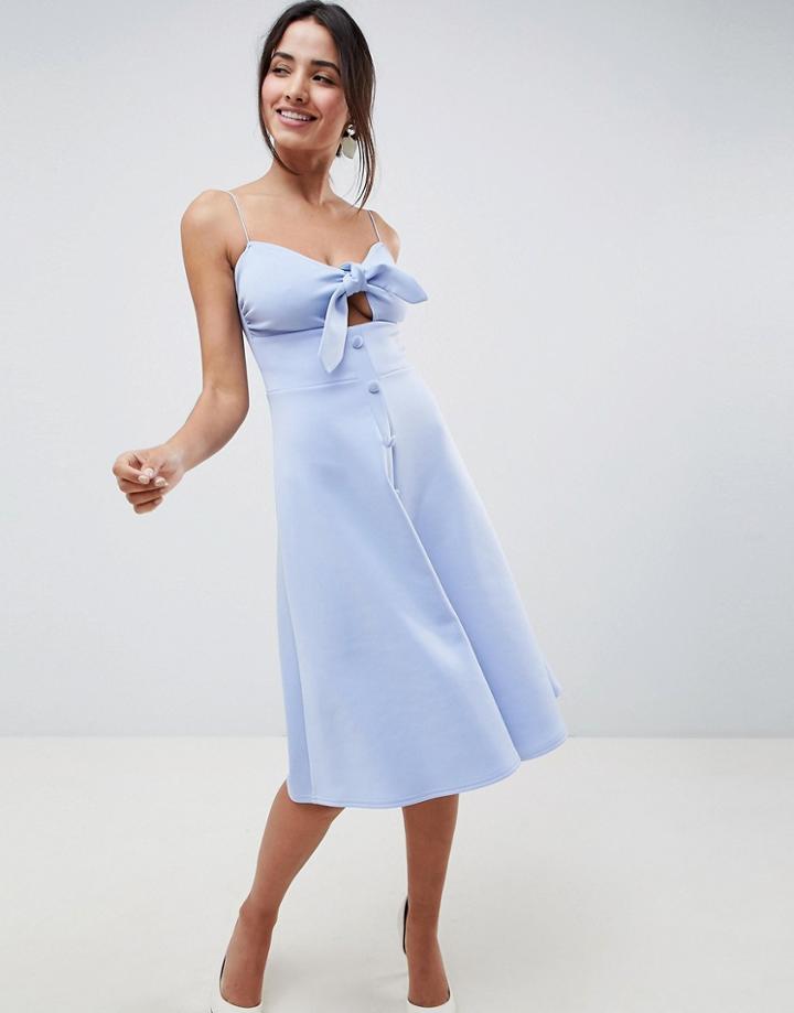 Asos Design Knot Front Button Midi Dress - Blue