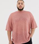 Asos Design Plus Oversized T-shirt With Half Sleeve In Textured Fabric In Pink - Pink