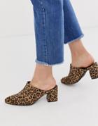 Vero Moda Leopard Print Real Leather Mules - Multi