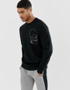 Asos Design Sweatshirt With Chain Skull Print To Chest - Black