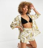 Public Desire Satin Beach Short In Green Swirl Print - Part Of A Set-multi