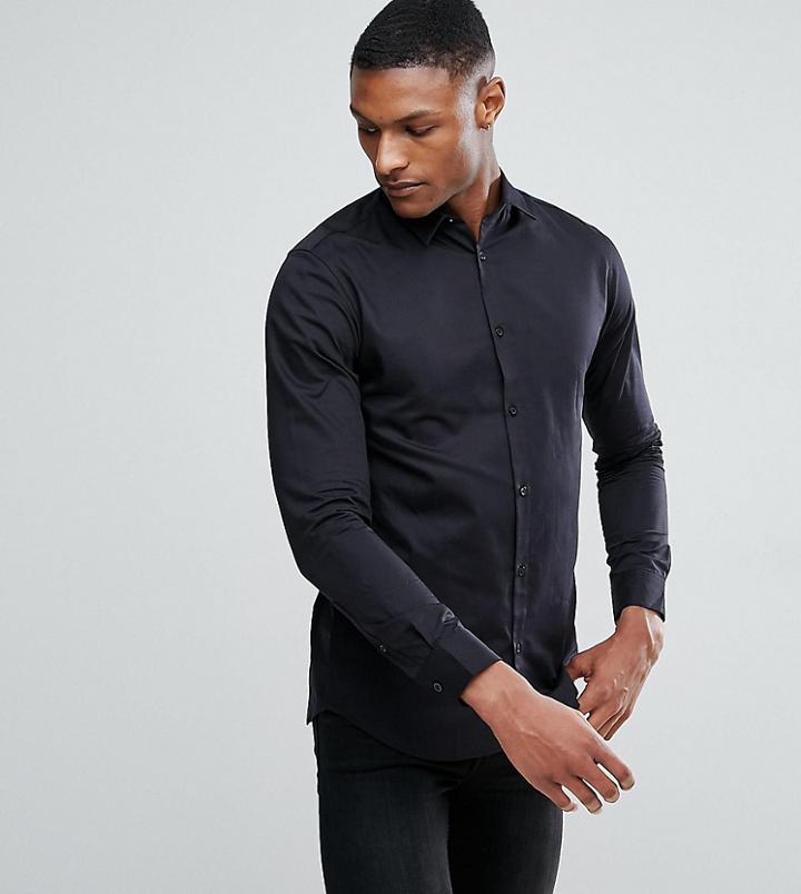 Selected Homme Tall Slim Shirt With Tipped Collar - Black