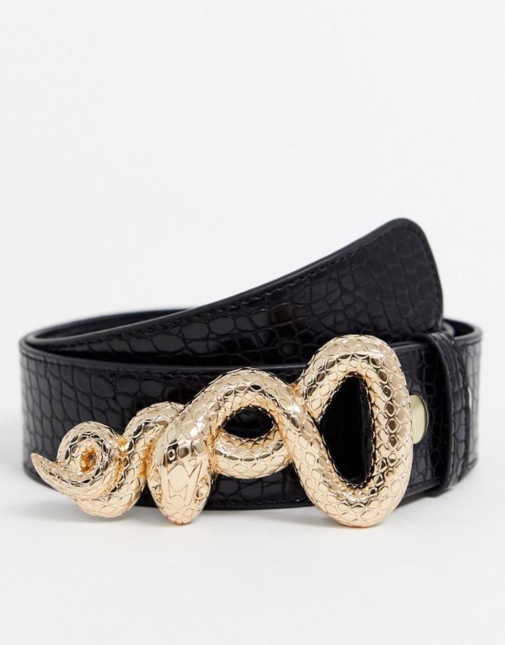 Sacred Hawk Black Croc Belt With Snake Buckle