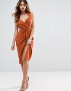 Asos Shawl Collar Wrap Dress - Orange
