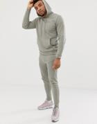 Asos Design Tracksuit Hoodie/skinny Jogger In Light Khaki With Silver Zips-green