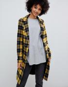 New Look Tailored Coat In Mustard Plaid - Yellow