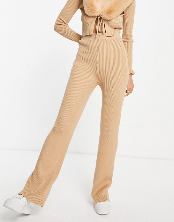Miss Selfridge Camel Rib Pant - Part Of A Set-neutral