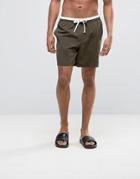 Asos Swim Shorts In Khaki With Color Block Waist In Mid Length - Green
