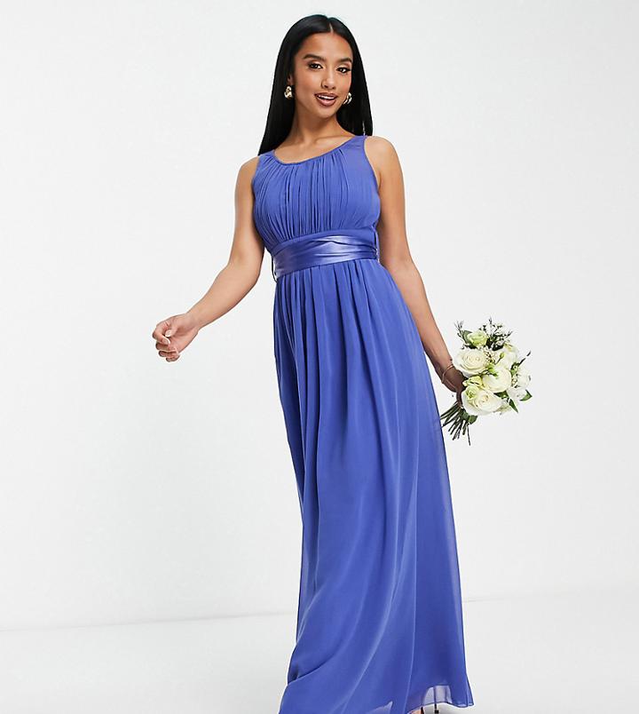 Little Mistress Petite Bridesmaid Chiffon Maxi Dress In Blue