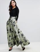 Traffic People Maxi Dress With Contrast Printed Skirt - Green