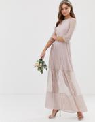 Tfnc Bridesmaid Exclusive Pleated Maxi Dress With Lace Insert In Taupe - Brown