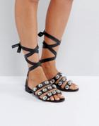 Asos Foxing Studded Flat Sandals - Black