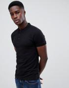 New Look Muscle Fit Ribbed Polo In Black - Black