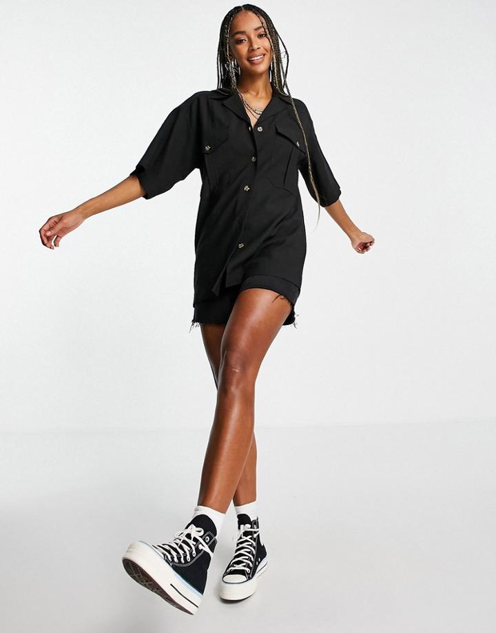 Topshop Short Sleeve Utility Shirt In Black