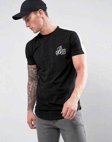 Bee Inspired Muscle Fit T-shirt In Black With Sleeve Stripe - Black