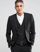 Selected Homme Suit Jacket With Mini Plaid In Skinny Fit With Stretch - Black