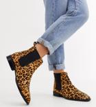 Asos Design Wide Fit April Leather Chelsea Boots In Leopard Pony