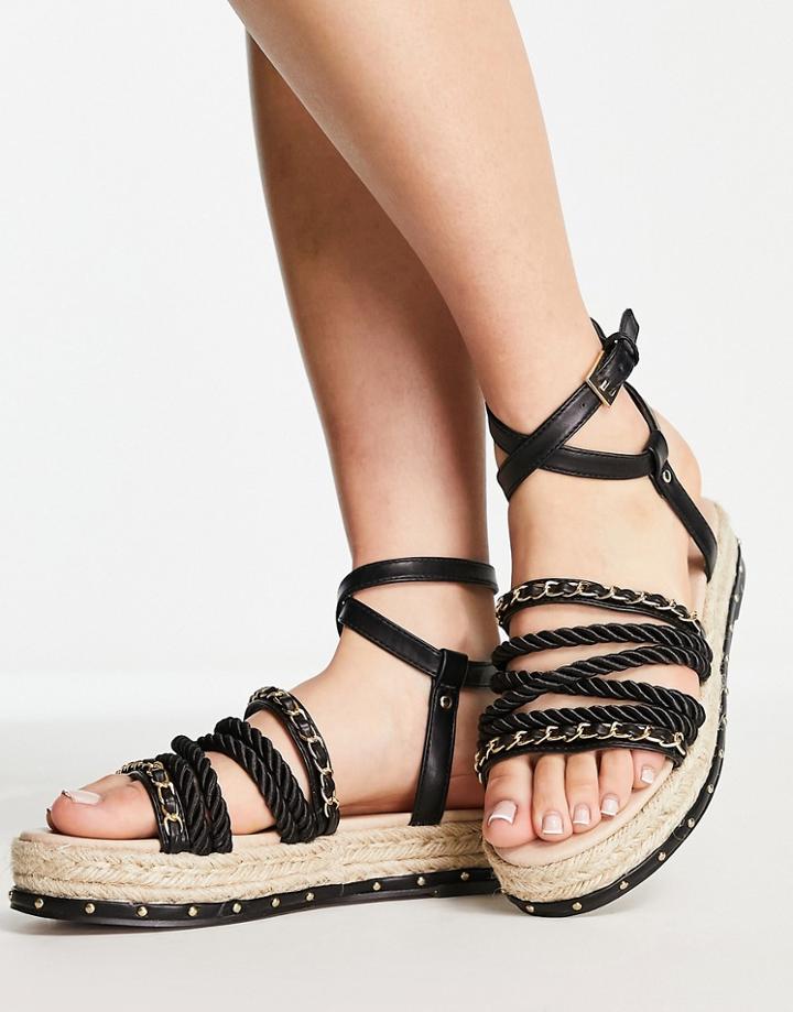 Asos Design Juliette Flatform Espadrilles With Chain Detail In Black