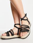 Asos Design Juliette Flatform Espadrilles With Chain Detail In Black
