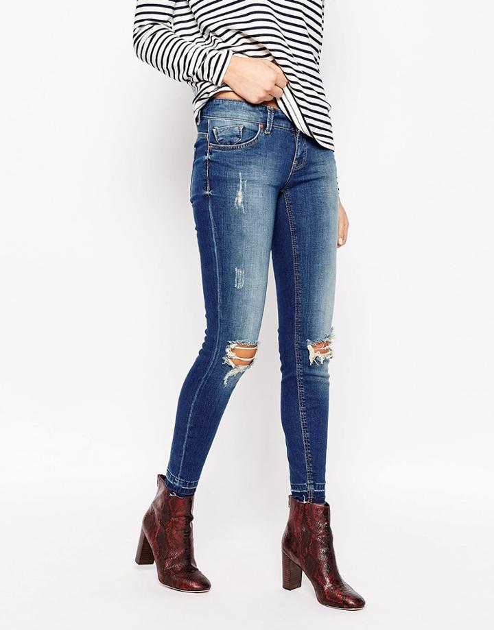 Only Coral Distressed Jeans - Dark Blue Denim