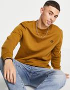 Fred Perry Crew Neck Sweatshirt In Dark Tan-brown