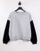 Asos Design Cocoon Sweatshirt With Contrast Sleeve In Gray Heather-grey