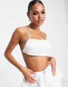 Parallel Lines Ruched Satin Crop Top In Cream-white