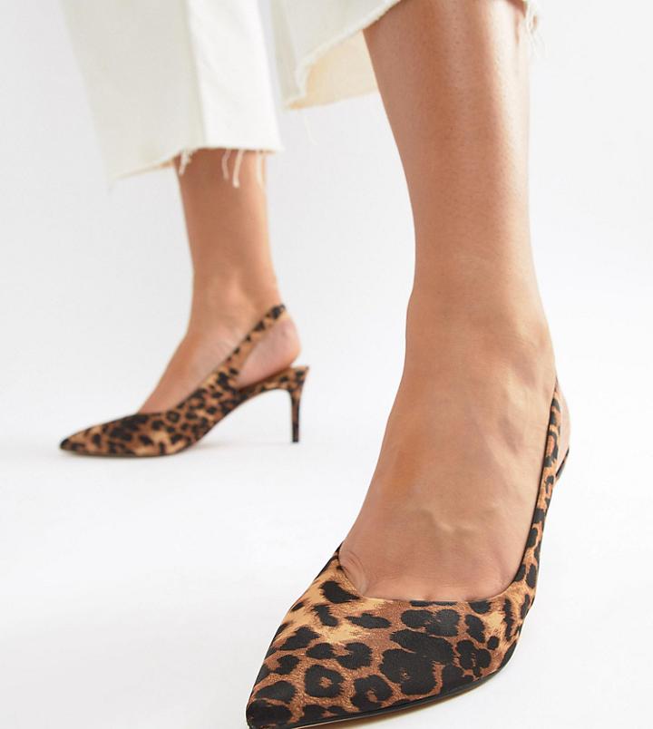 Asos Design Wide Fit Sebastian Slingback Mid Heels In Leopard - Multi