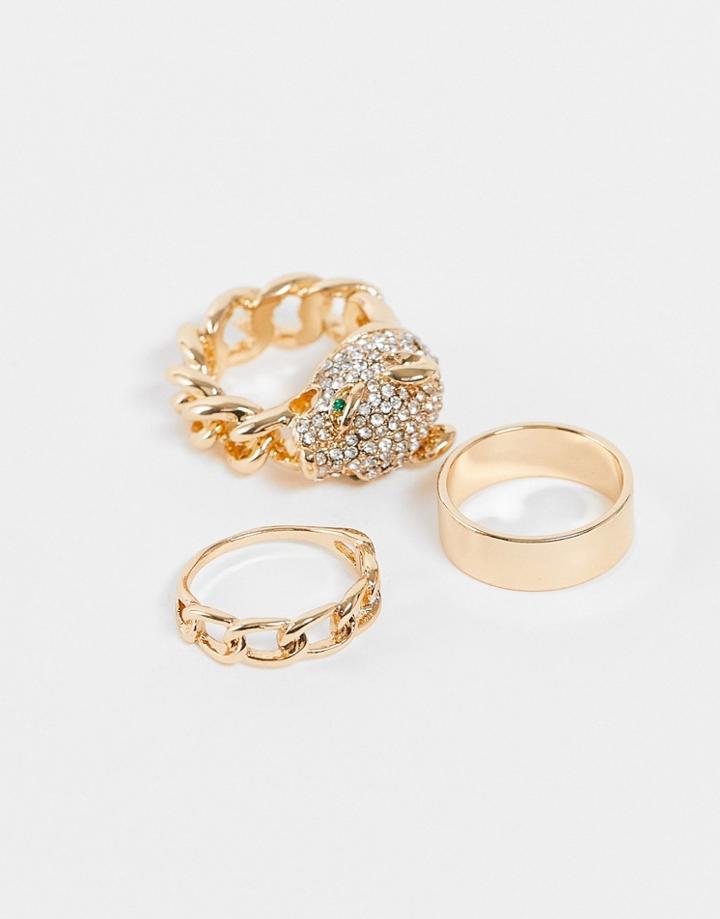 Aldo Kedelalla Chunky Chain Ring With Panther In Gold