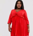 Asos Design Curve Pleated Smock Mini Dress - Red