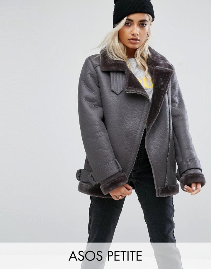 Asos Petite Aviator In Pu - Gray