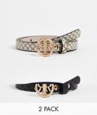 River Island 2 Pack Skinny Belts In Monogram Brown And Black-multi