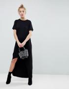 Asos Maxi T-shirt Dress With Curved Hem - Black
