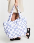 Envii Polyester Padded Tote Bag In Blue Retro Check - Mblue