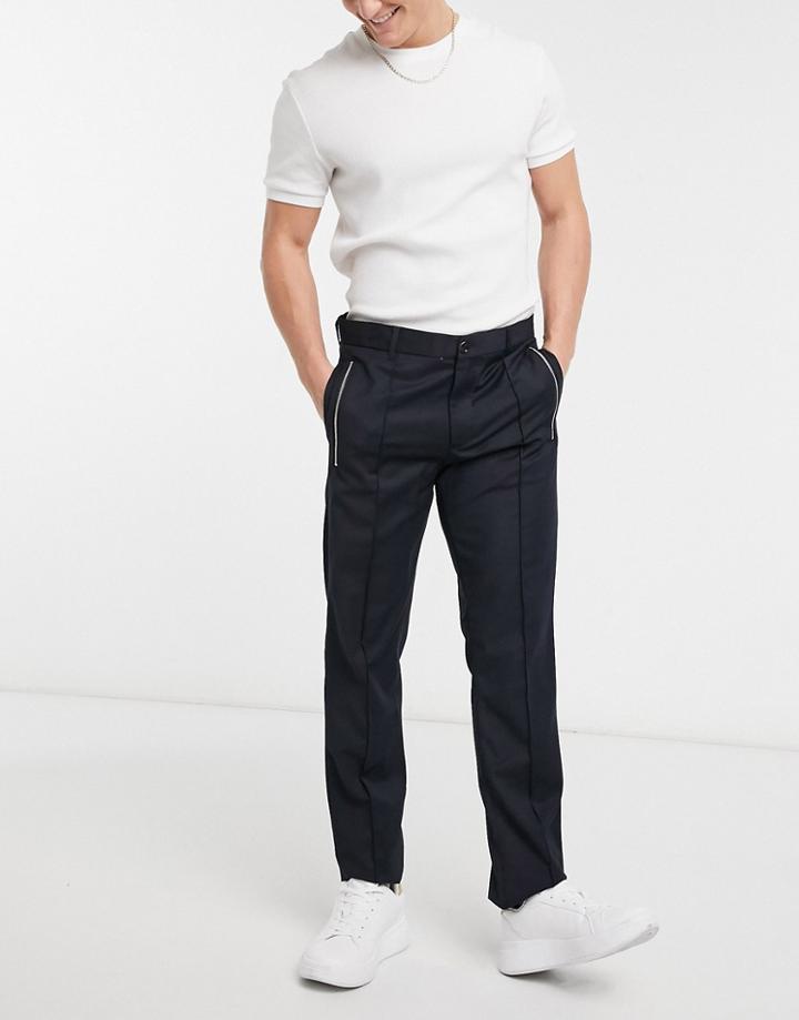 Karl Lagerfeld Pintuck Pants With Zipper Pockets-navy