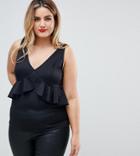 Asos Curve Top With Pephem Frill-black