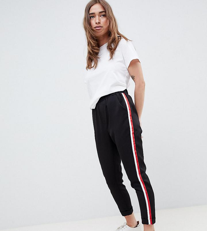 New Look Petite Side Stripe Pants - Black