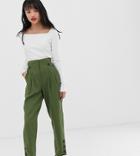 Y.a.s Petite Button Detail Peg Pants - Green