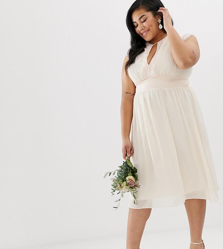 Tfnc Plus Lace Detail Midi Bridesmaid Dress - Pink