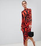 River Island Asymmetric Dress In Red Stripe - Red
