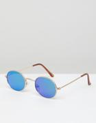 Pull & Bear Oval Sunglasses With Reflective Lenses - Gold