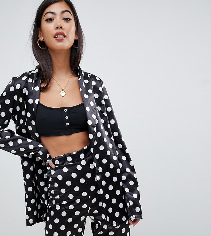 Boohoo Petite Satin Blazer In Polka Dot - Multi
