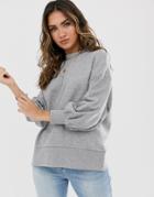 Asos Design Minimal Sweat With Wide Sleeve In Gray Marl