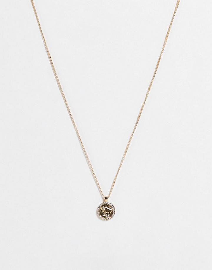 Topshop Taurus Crystal Pendant Necklace In Gold