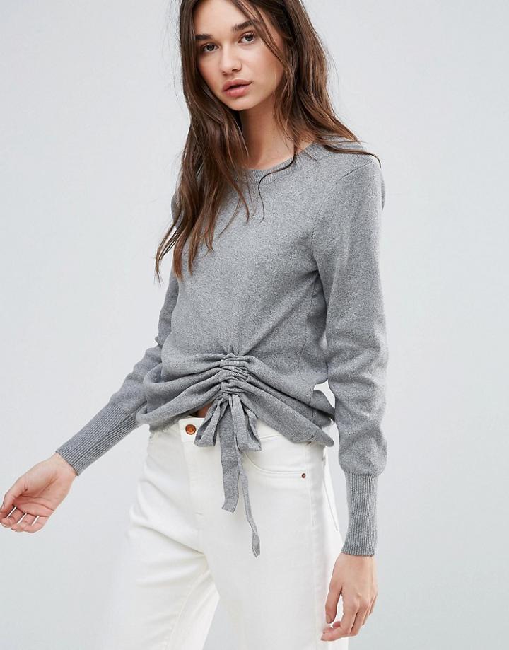 A State Of Being Free Will Knit Sweater With Ruched Detail - Gray