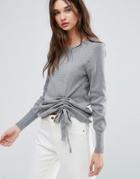 A State Of Being Free Will Knit Sweater With Ruched Detail - Gray