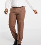 Gianni Feraud Plus Slim Fit Herringbone Wool Blend Suit Pants-brown