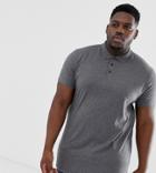 Asos Design Plus Longline Jersey Polo In Charcoal Marl - Gray