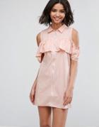 Influence Cold Shoulder Frill Dress - Pink